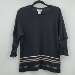 Avenue Sweater Fishnet Sleeve Striped Pullover Size 22/24